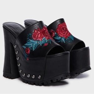 Black and Red Embroidered Platform Mules 7”inches height  in perfect condition